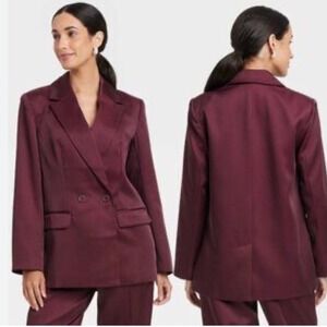 A New Day Burgundy Satin Blazer Size Cranberry Maroon red Career Jacket